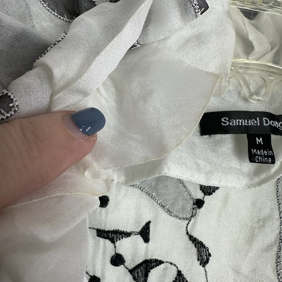 Samuel Dong Blouse Top Womens M Black Floral Silk Sheer Ruffled‎ Bell Whimsigoth - Picture 4 of 12